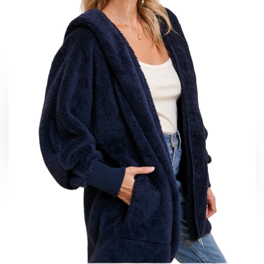 Navy Soft Plush Pocketed Hooded Jacket NWT - (#0198)